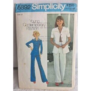 Vintage 1975 SUIT Fitted Top FLARE BELL BOTTOM Pants Simplicity 6892 Sz12